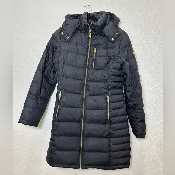 Michael Kors Black Puffer Jacket with Gold Accents size medium - Picture 1 of 6